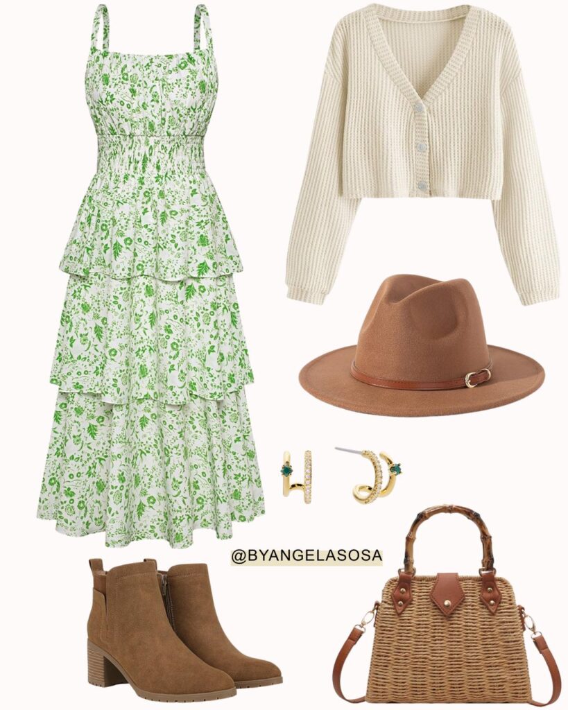 Summer outfit idea with a green floral dress