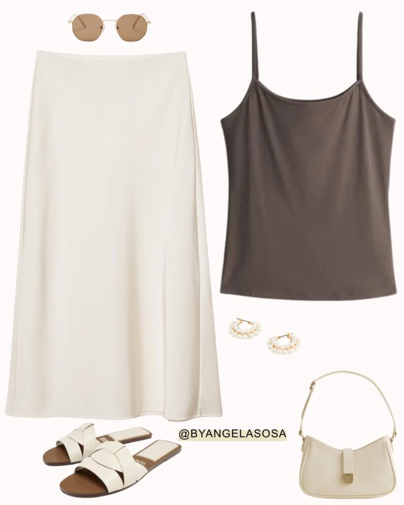 Outfit minimalista de verano con falda en satin