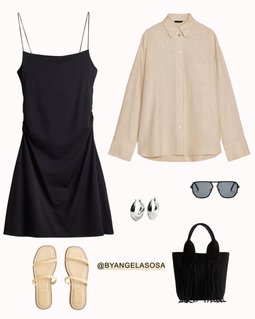 Outfit minimalista con slip dress en negro