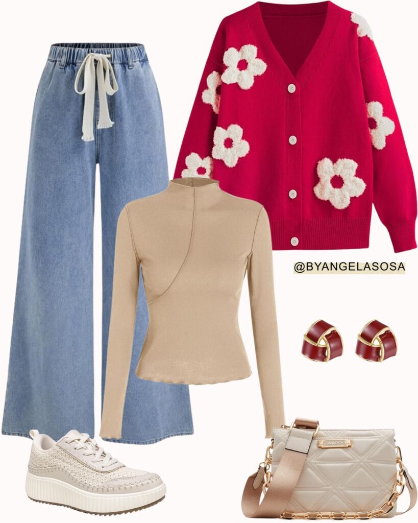 Red and Denim Casual Outfit Combo for Girls