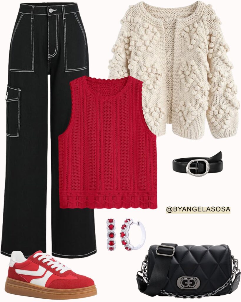 Street Style Casual Outfit Featuring Red