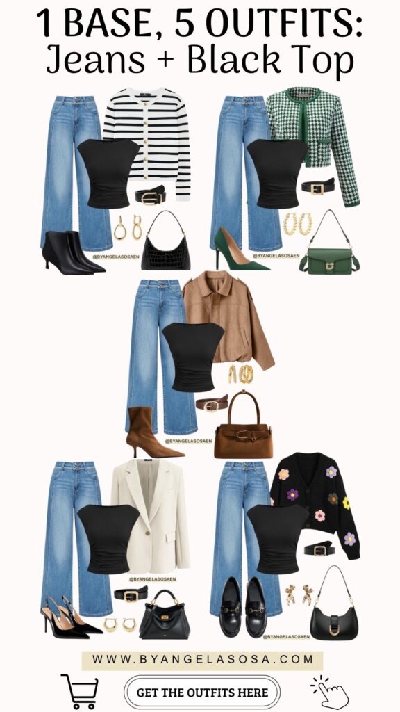 1 Base, 5 Outfits: Jeans + Black Top