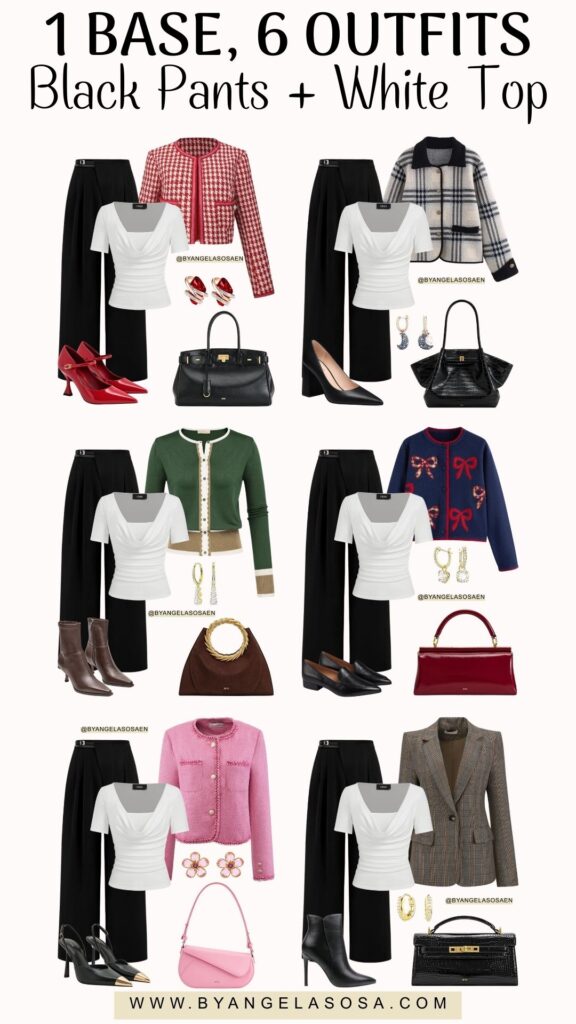 1 Base, 6 Ways How to Style Black Pants & a White Top