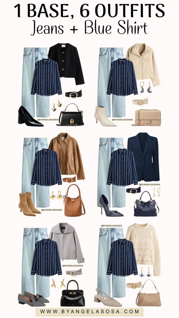 6 Everyday Outfit Ideas with Jeans and a Blue Shirt