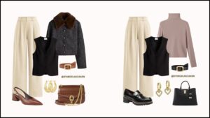 6 Minimalist Outfits with Beige Pants and a Black Vest