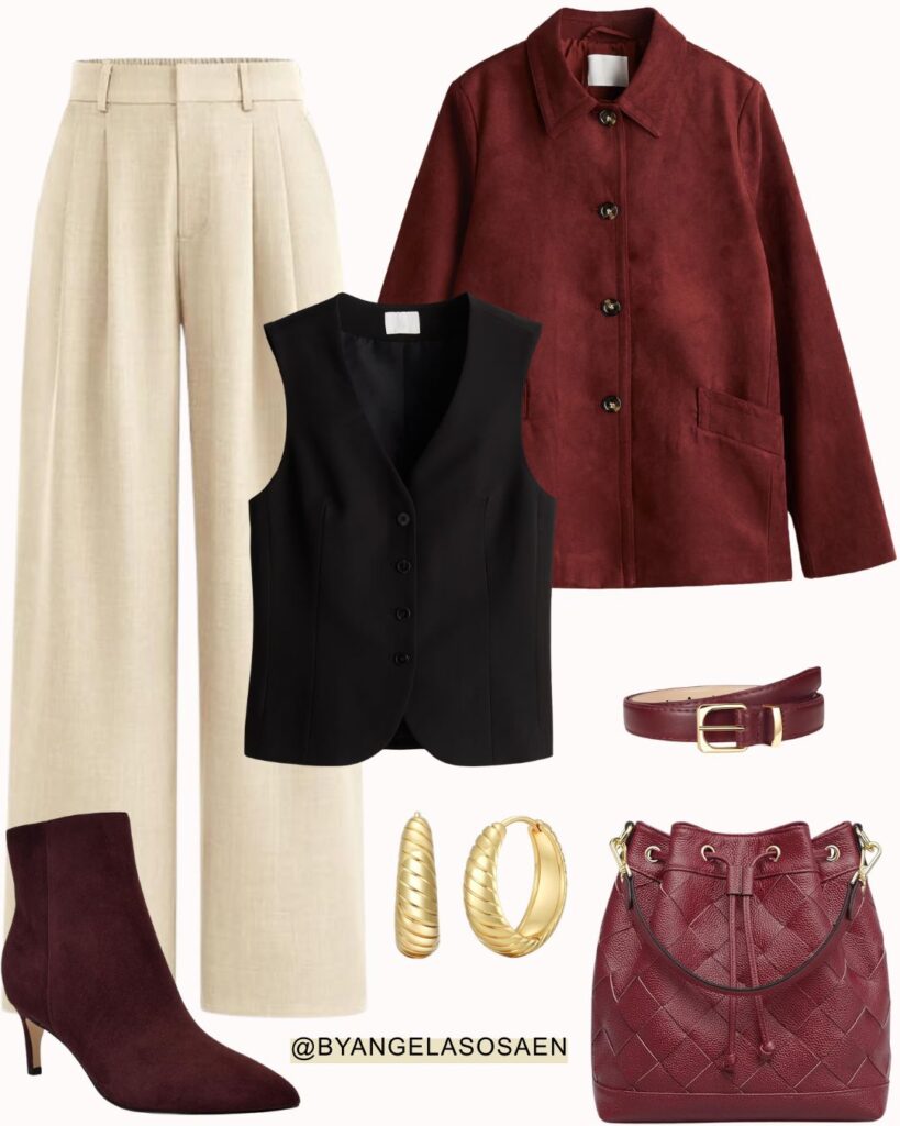 Beige Pants + Black Vest Outfit