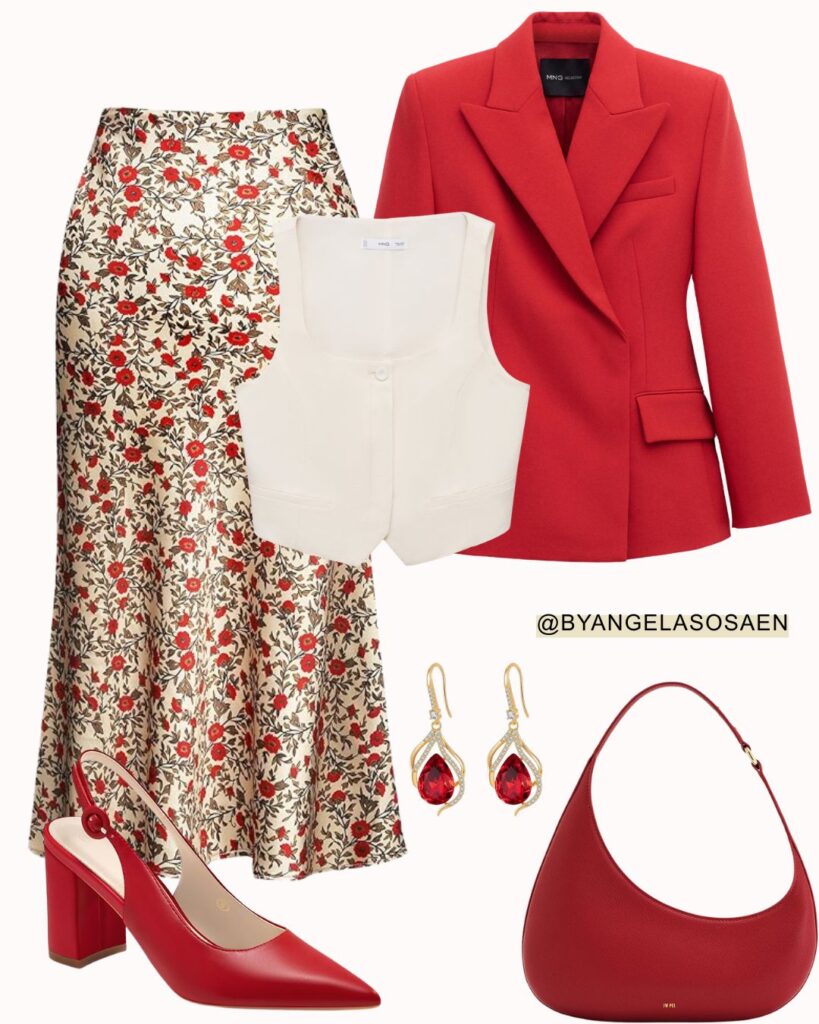 Floral Midi Skirt Outfit Idea