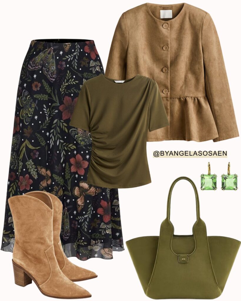 Floral Midi Skirt Outfit Idea