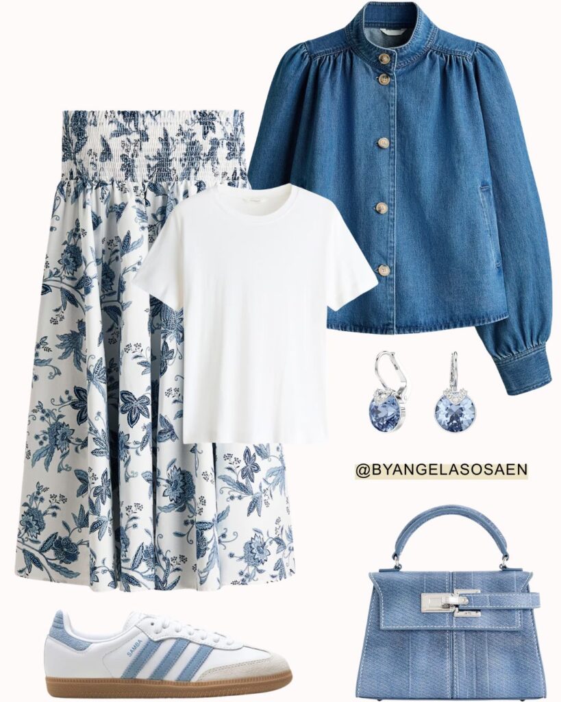 Floral Midi Skirt Outfit Idea