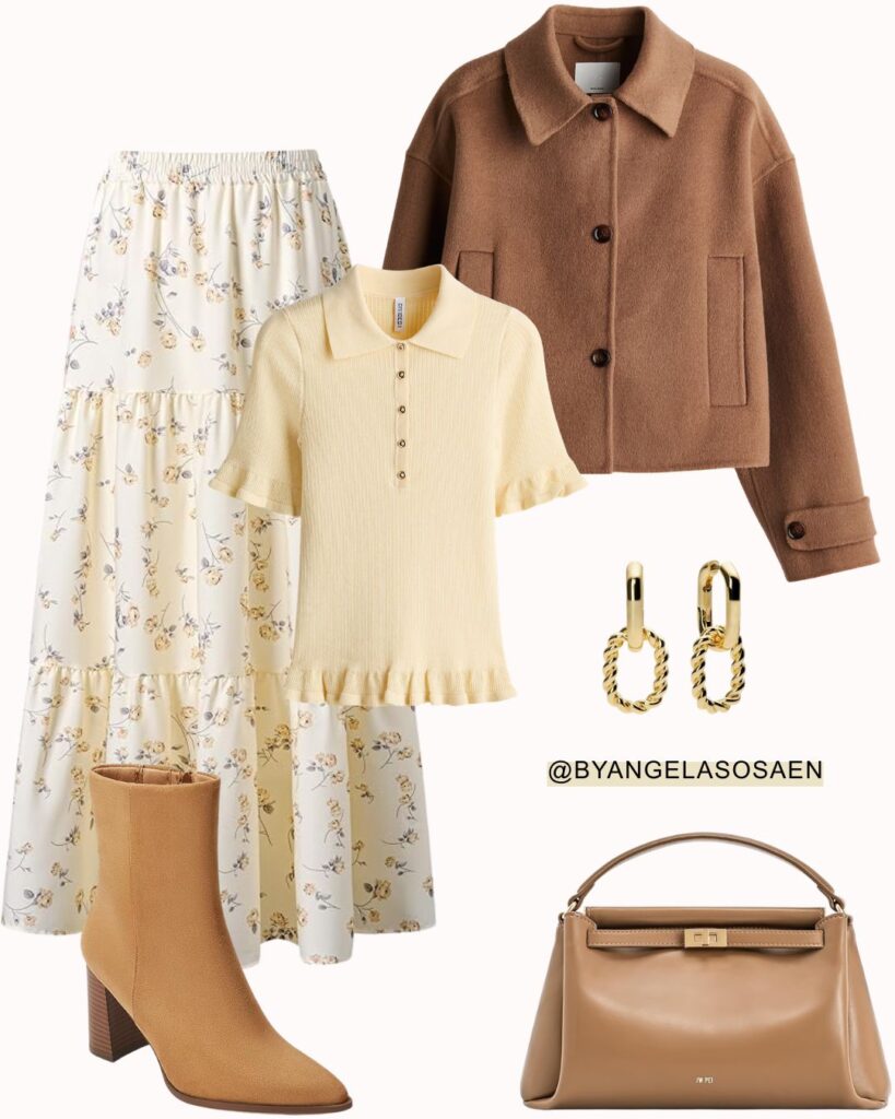 Floral Midi Skirt Outfit Idea