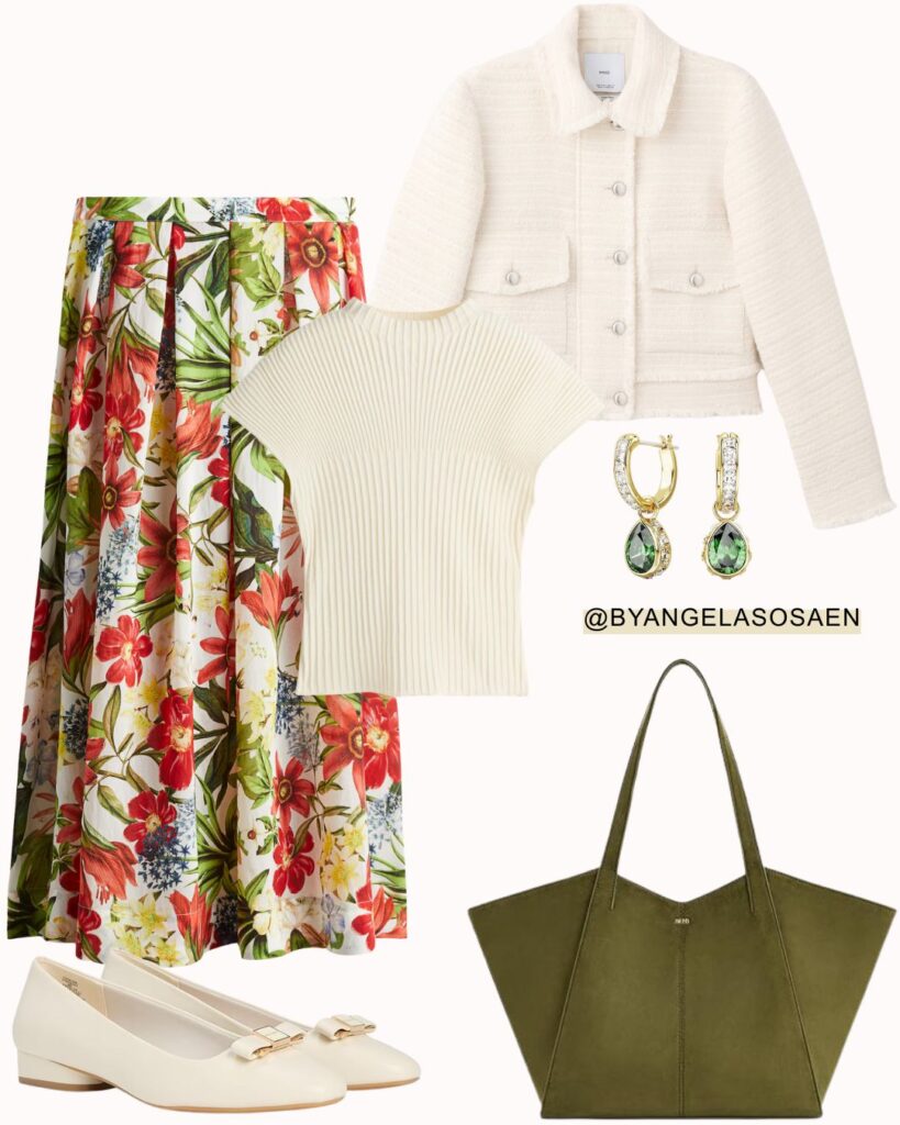 Floral Midi Skirt Outfit Idea