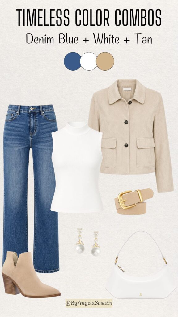 Denim Blue, White & Tan