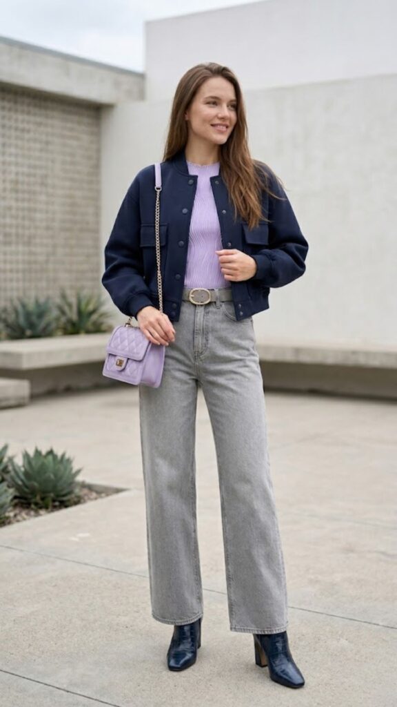 Navy blue + lavender + soft grey
