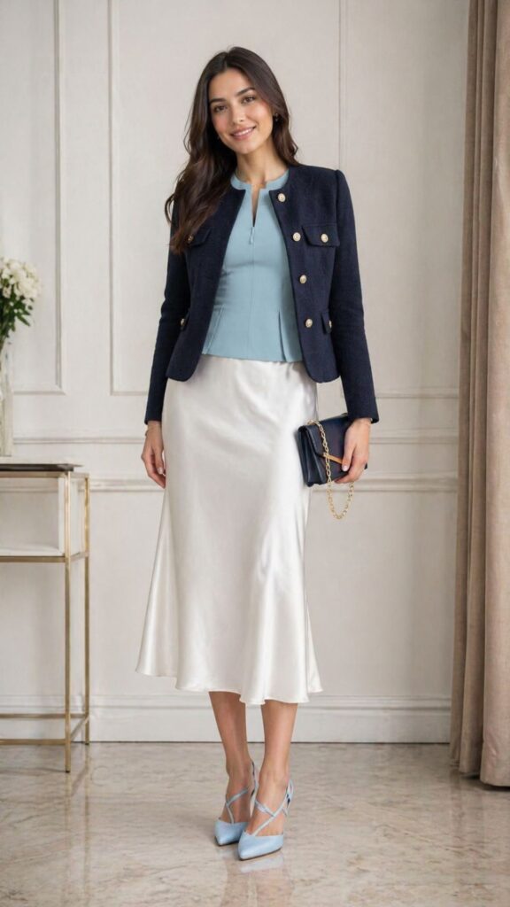 Navy blue + light blue + white