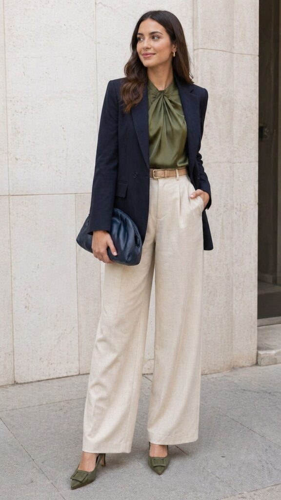 Navy blue + olive green + cream