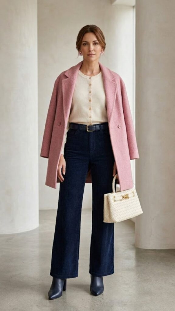 Navy blue + pink + ivory