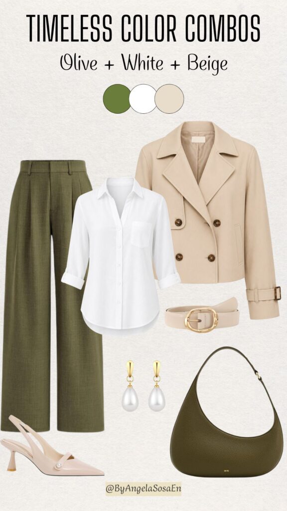 Olive, White & Beige