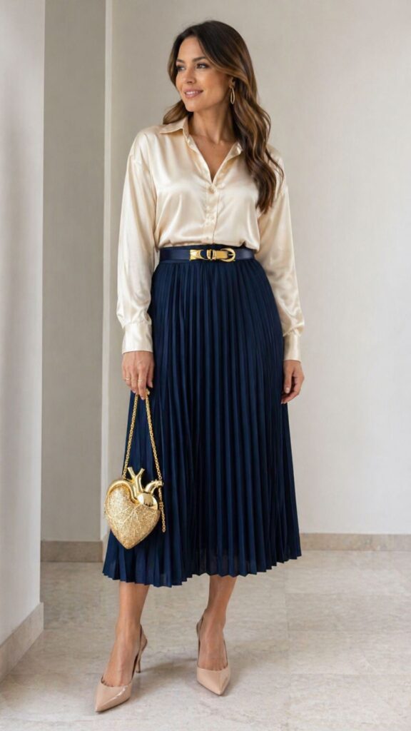 Navy blue + beige + gold
