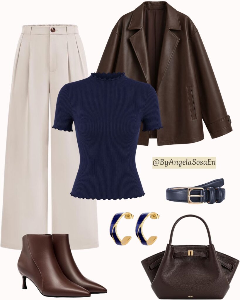 Navy blue + chocolate brown + beige
