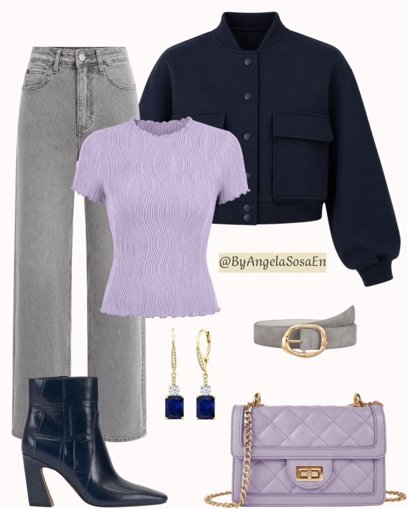 Navy blue + lavender + soft grey