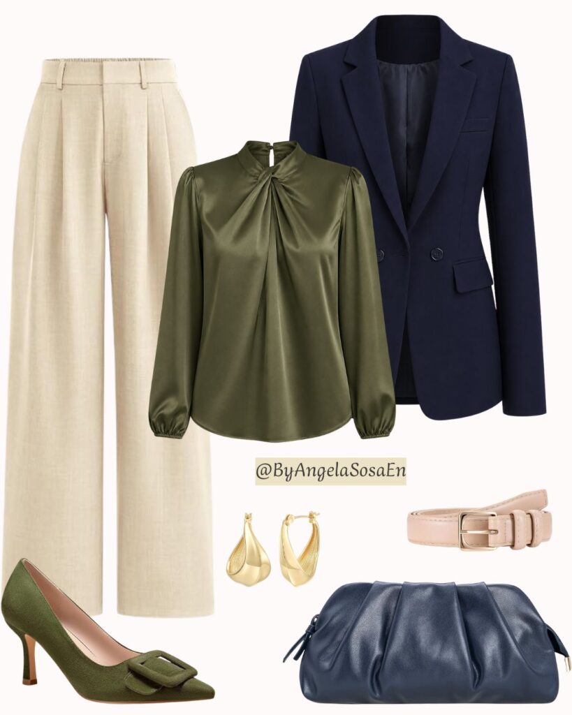 Navy blue + olive green + cream