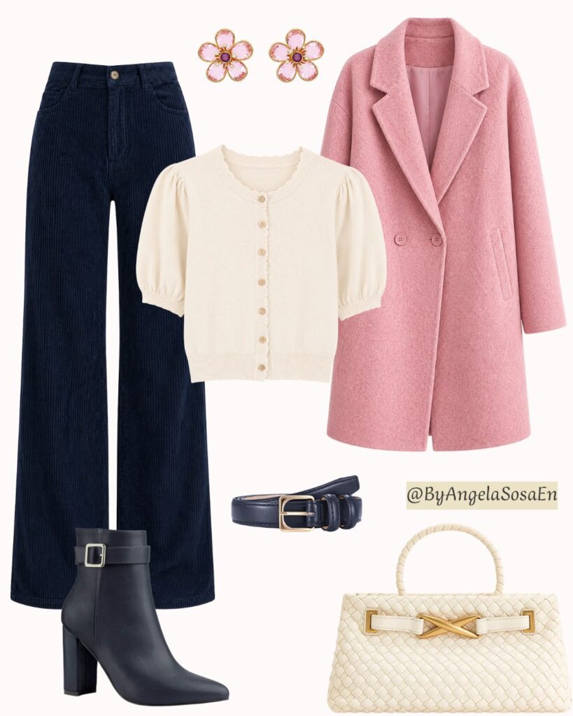 Navy blue + pink + ivory